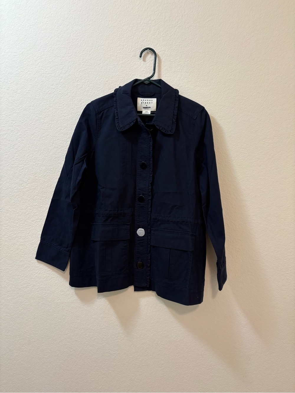 Kate Spade Broome Street ruffle military jacket Navy blue. Size Medium. NWOT